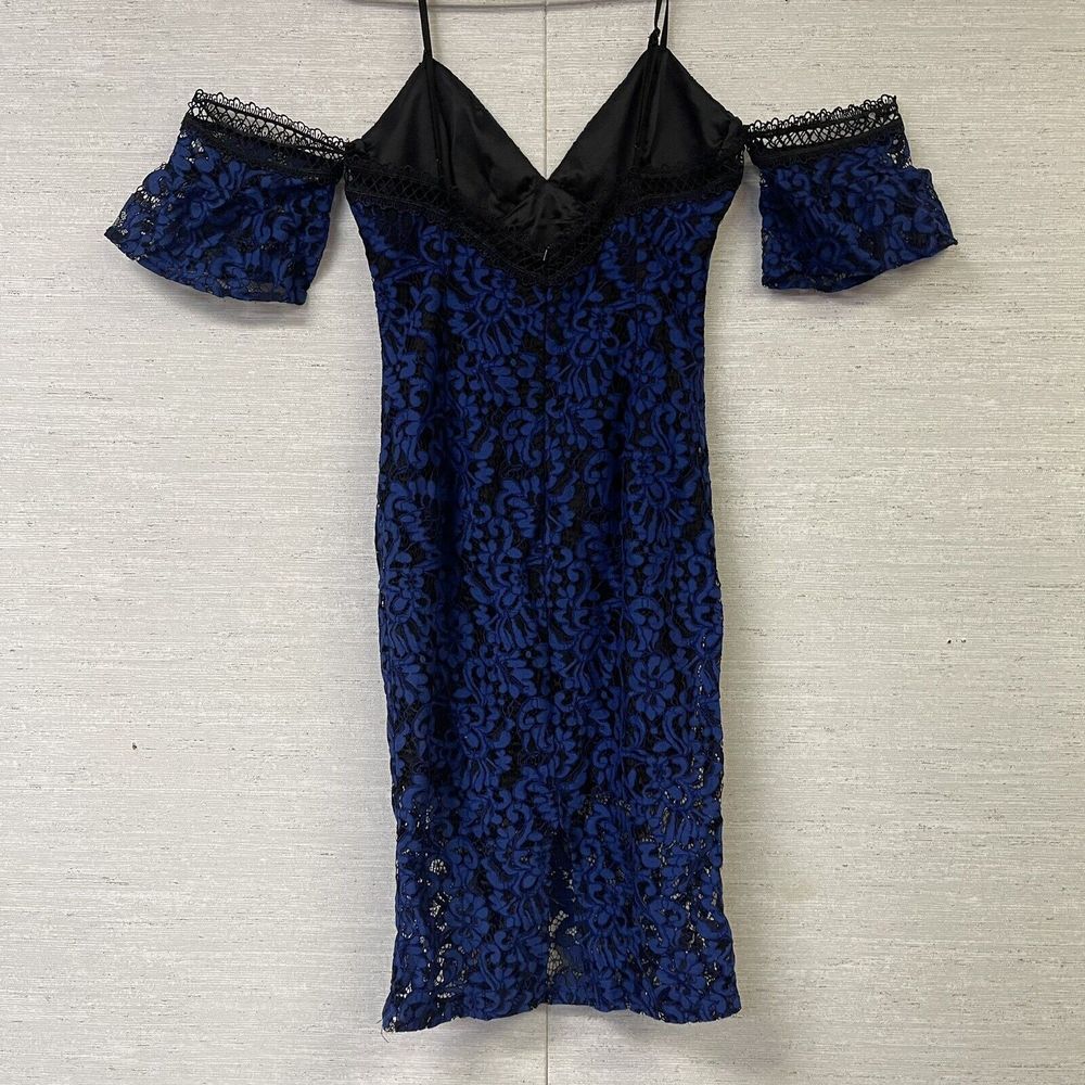 Bardot Taegen Midi Dress Womens Navy Blue Lace Pattern Sz 8M‎ NEW NWT